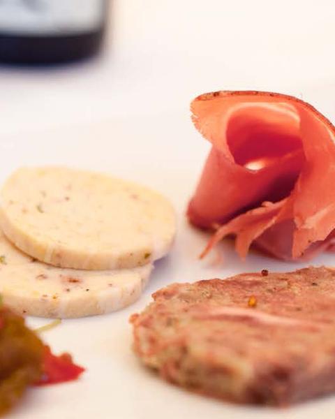 Charcuterie plate with prosciutto and pate