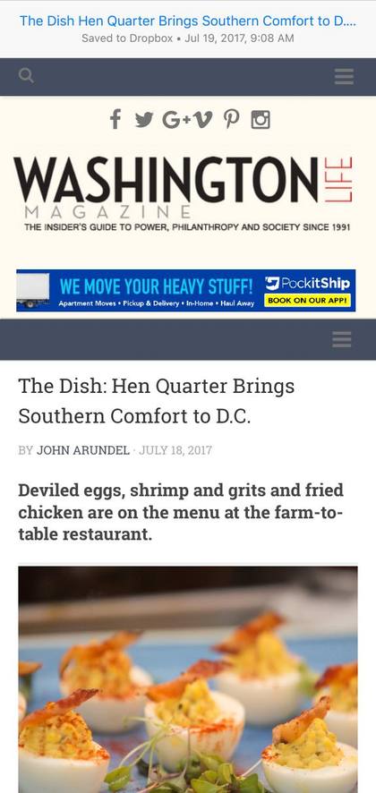 Washington Life Magazine, The Dish