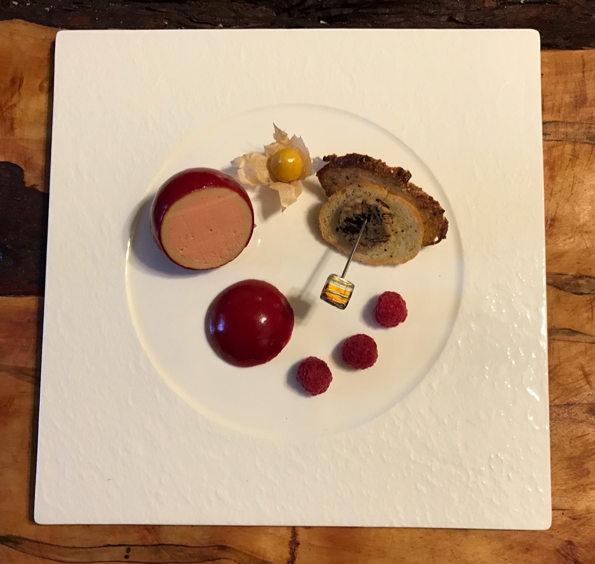 Duck liver torchon, raspberry, beet