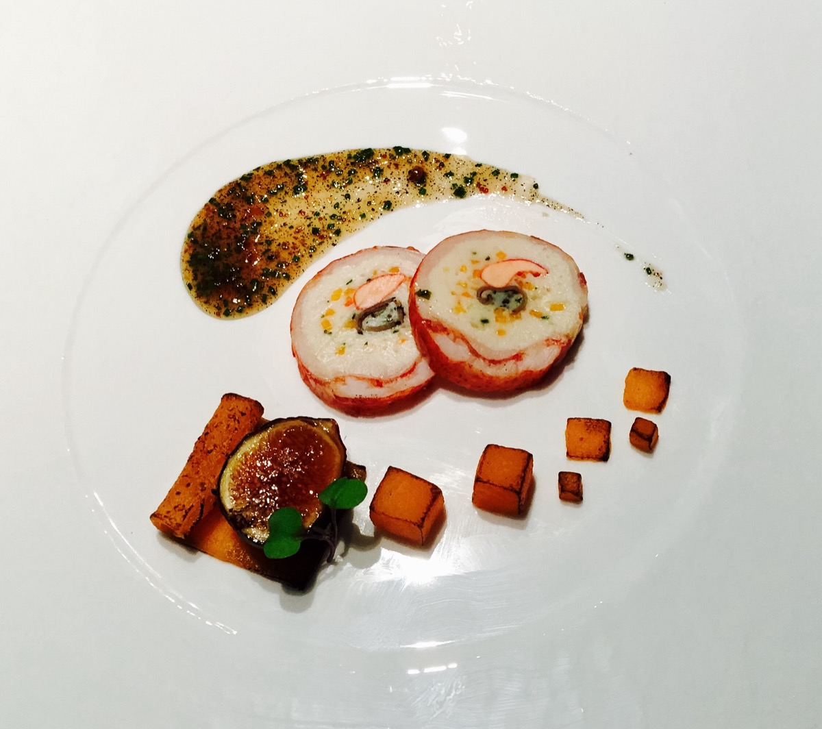 Lobster roulade, fig, sweet potato