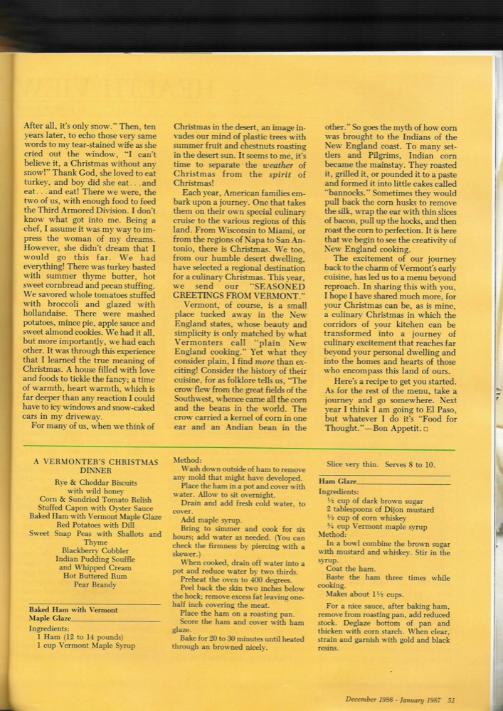 Seasoned Greetings from Vermont, page 51, recipes, by Fred Raynaud